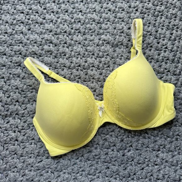 Victorias Secret Padded, Perfect Coverage Lace 38D Bra Yellow Bling Underwire - Picture 1 of 4